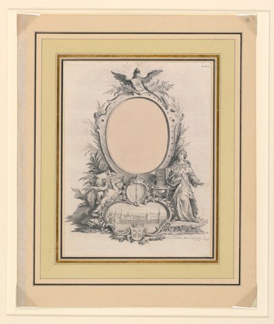 デンマーク王フリードリヒ5世の肖像画のフレームのデザイン 作： Johann Esais Nilson