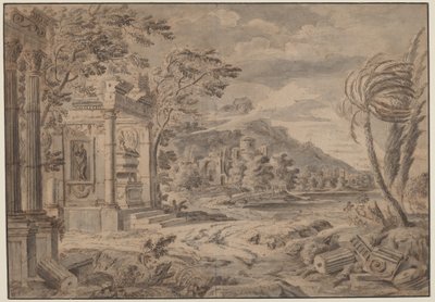 山の海岸沿いの古代遺跡 作： Johann Franciscus Ermels
