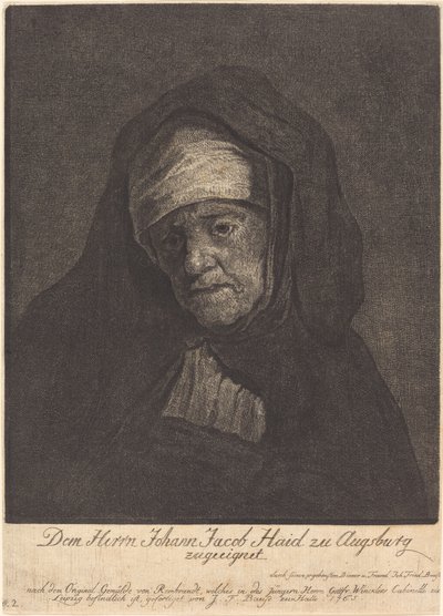 年老いた女性の頭 作： Johann Friedrich Bause after Rembrandt van Rijn