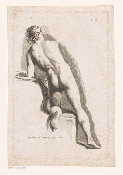 後ろから見たひざまずく男性ヌード 作： Johann Friedrich Bolt