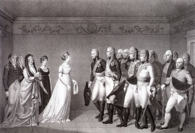 1805年のルイーズオブプロシアとメメルでのロシア皇太子アレクサンドル王女の会見、1805年 作： Johann Friedrich Bolt