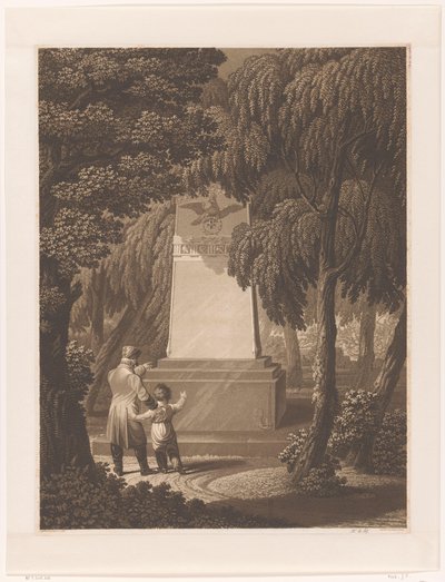 戦没将校の記念碑の前で子供を連れた男性 作： Johann Friedrich Frick