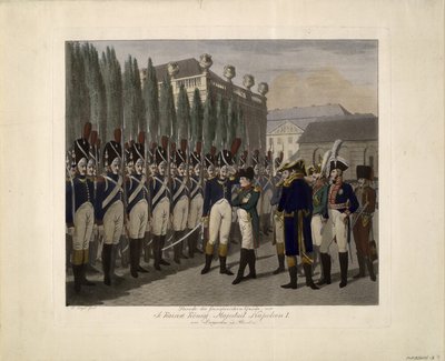 1806年、ベルリンのルストガルテンでのフランス衛兵のパレード 作： Johann Friedrich Jügel