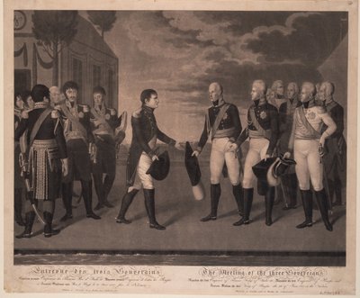 1807 年 7 月、1808 年 7 月の 3 人の君主のティルシット会議 作： Johann Friedrich Jügel