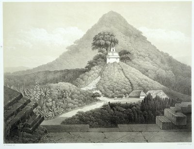 パレンケの十字架の寺院の絵のような眺め、「メキシコの古代遺跡」からのプレート20、ヒューバートクレルジェ（1818-99）1866によって彫刻 作： Johann Friedrich Maximilian von Waldeck