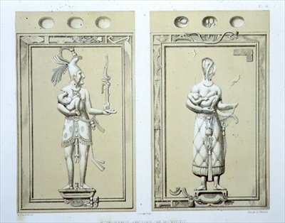 メキシコの古代遺跡」よりプレート40、画家による彫刻 作： Johann Friedrich Maximilian von Waldeck