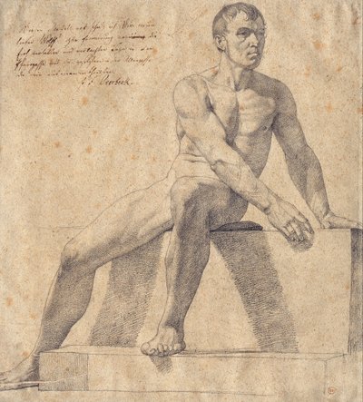 台座に座る男性ヌード 作： Johann Friedrich Overbeck
