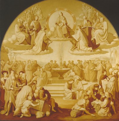 芸術における宗教の勝利、1829年から1840年の間。 作： Johann Friedrich Overbeck