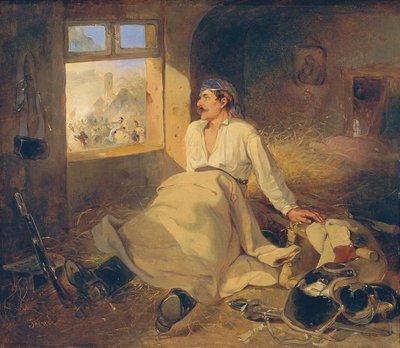 干し草置き場で負傷した胸甲騎兵 作： Johann Friedrich Treml