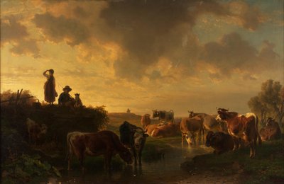 牧草地の夕暮れ 作： Johann Friedrich Voltz