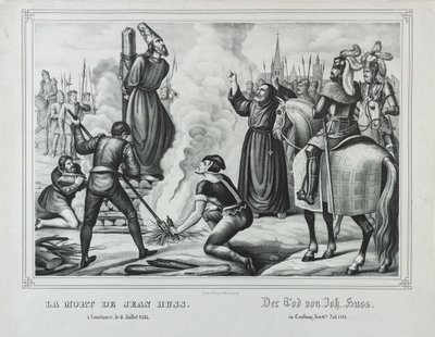 19世紀半ばのコンスタンツにおけるヤンフスの死。 作： Johann Friedrich Wentzel