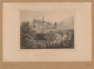 ライデンのホーグランド教会の眺め Leyden、De Hooglandsche kerk は、ブルクから見ることができます (オブジェクトのタイトル) 作： Johann Gabriel Friedrich Poppel