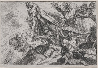 ダイアナ・ザ・ハントレスとの冬のアレゴリー 作： Johann Georg Bergmuller