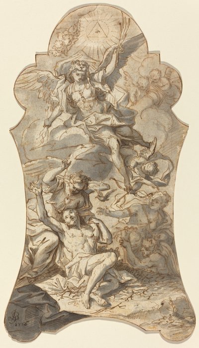 仙人を悪から守る聖天使 作： Johann Georg Bergmuller