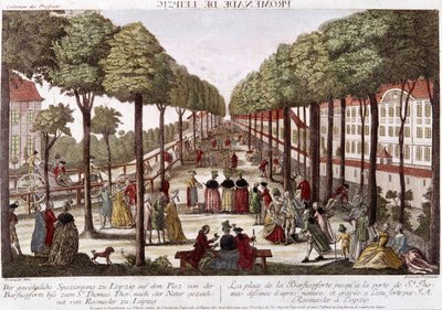 18世紀末のライプツィヒの遊歩道。ロスメスラー＆ベルグミュラーの版画。 作： Johann Georg Bergmuller