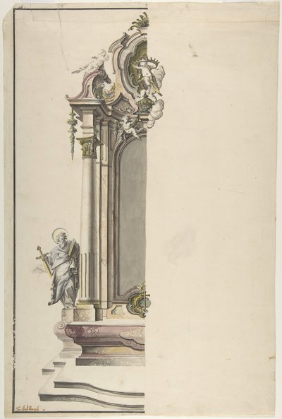 18 世紀半ば、左側に聖パウロがいる Aedicular 祭壇のデザイン。 作： Johann Georg Dirr