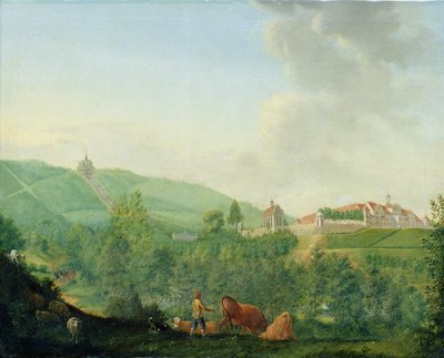 カッセル（ヴィルヘルムスヘーエ）近くのヴァイセンシュタイン城、1778 作： Johann Georg Pforr