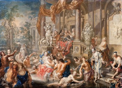 宮殿前の噴水シーン、1730年頃（銅に油を塗った） 作： Johann Georg Platzer