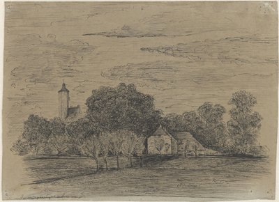 農場と塔のある風景 作： Johann Georg Schwartze (possibly)