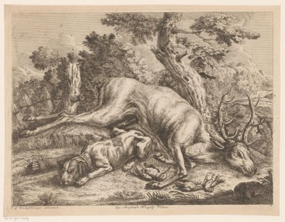 鹿と鳥と一緒に狩猟犬と狩猟戦利品 外で狩り（連載タイトル） 作： Johann Georg Wachsschlunger