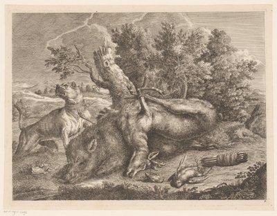 イノシシ、シカ、鳥の狩猟犬と狩猟戦利品 外で狩り（連載タイトル） 作： Johann Georg Wachsschlunger