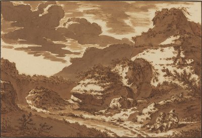 生い茂った遺跡の近くに座っている 2 人の子供 作： Johann Georg Wille
