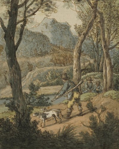 2 匹の犬を持つハンター 作： Johann Georg von Dillis