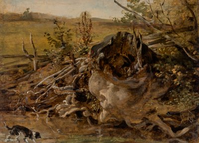 腐った木の切り株と猟犬 作： Johann Georg von Dillis
