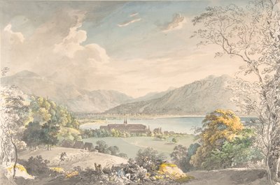 テーゲルン湖畔の修道院を北東から見た図 18世紀後半から19世紀中頃。 作： Johann Georg von Dillis