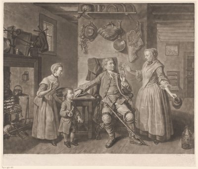 帰ってきた農夫役の俳優デヴィッド・ギャリックのポートレート 作： Johann Gottfried Haid