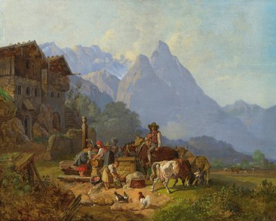 ハインリッヒ・ビュルケル 噴水のある山村 1845年 作： ヨハン・ゴットフリート・ステファン