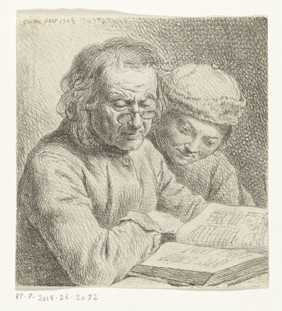 男と本を読んでいる少年 作： Johann Gottlieb Glume