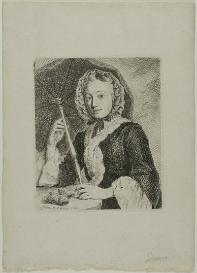 日傘を差す女（フリードリヒ・クリスチャン・グルーメ夫人、芸術家の義理の姉妹） 作： Johann Gottlieb Glume