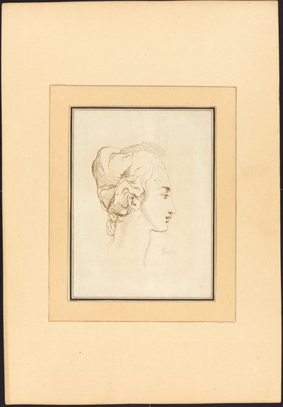 女性の頭 作： Johann Gottlieb Prestel after Guercino