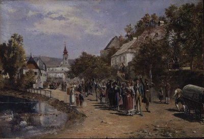 オーストリアの村の通りでの行列 作： Johann Hamza