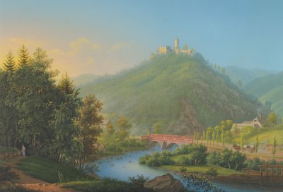 シレジアのヴァイストリッツ川渓谷越しにキンスブルクを望む 18世紀後半～19世紀 作： Johann Heinrich Bleuler