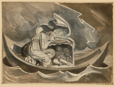 小舟に乗ったダナエと小さなペルセウス 作： Johann Heinrich Füssli