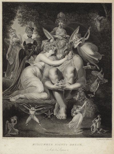 真夏の夜の夢でチタニアがキスをする 作： Johann Heinrich Füssli