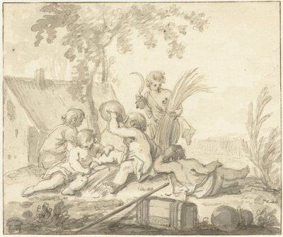 子供たちと農業の属性との寓意的な表現 作： Johann Heinrich Keller (II)