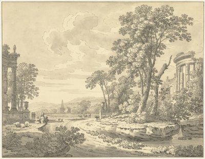 遺跡のあるイタリアの風景 作： Johann Heinrich Muntz