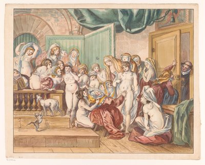 アブデスは裸の修道女の中に若い男を発見 作： Johann Heinrich Ramberg (atelier)