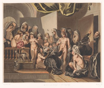 アブデスは裸の修道女の中に若い男を発見 作： Johann Heinrich Ramberg