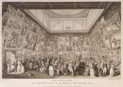 1787年に開催されたロイヤル・アカデミー・オブ・アートの展覧会を示すサマセット・ハウスの内観 作： Johann Heinrich Ramberg
