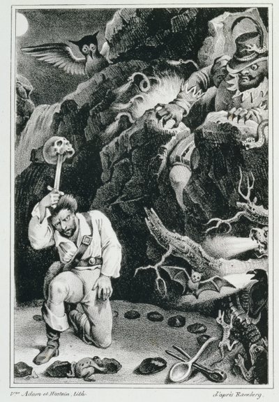 カールマリアフォンウェーバー（1786-1826）のオペラ「Der Freischutz」リトグラフ、Adam et Hosteinのシーン 作： Johann Heinrich Ramberg