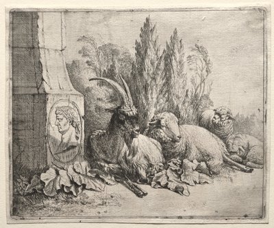 ピラミッドの底にバスト 作： Johann Heinrich Roos