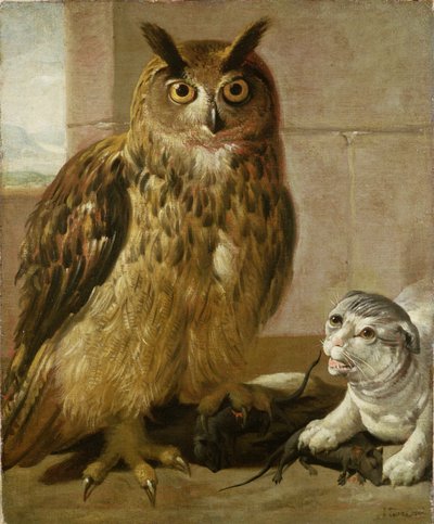 死んだネズミとワシフクロウと猫 作： Johann Heinrich Roos