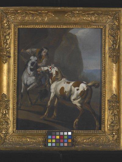 インドの飼いならす馬（キャンバスに油彩） 作： Johann Heinrich Roos