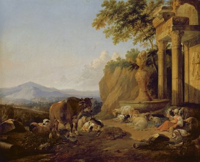 廃墟のある風景、1670年 作： Johann Heinrich Roos