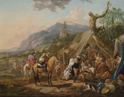 陽気なメーカーと山の野営地で武将 作： Johann Heinrich Roos