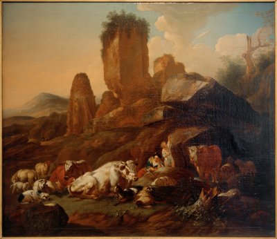 安静時の羊飼いと牛 作： Johann Heinrich Roos